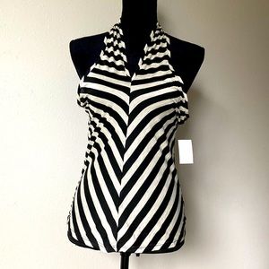 Black + White Chevron Stripe Halter Top - Charlotte Russe